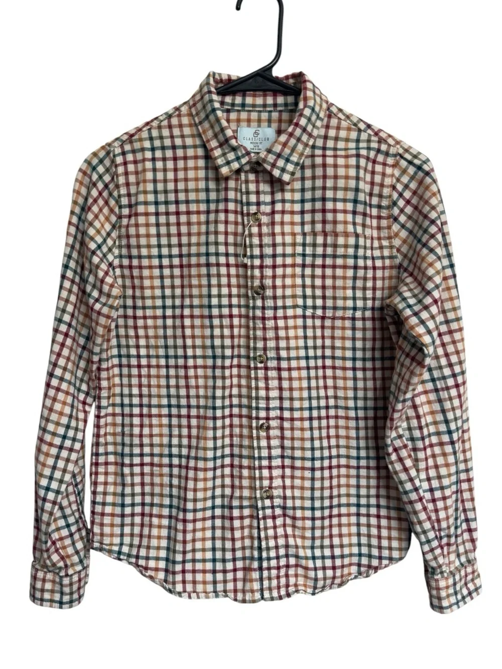 Class Club Boy’s Long Sleeve Ivory Plaid Button Up Sport Shirt LIKE NEW 14/16